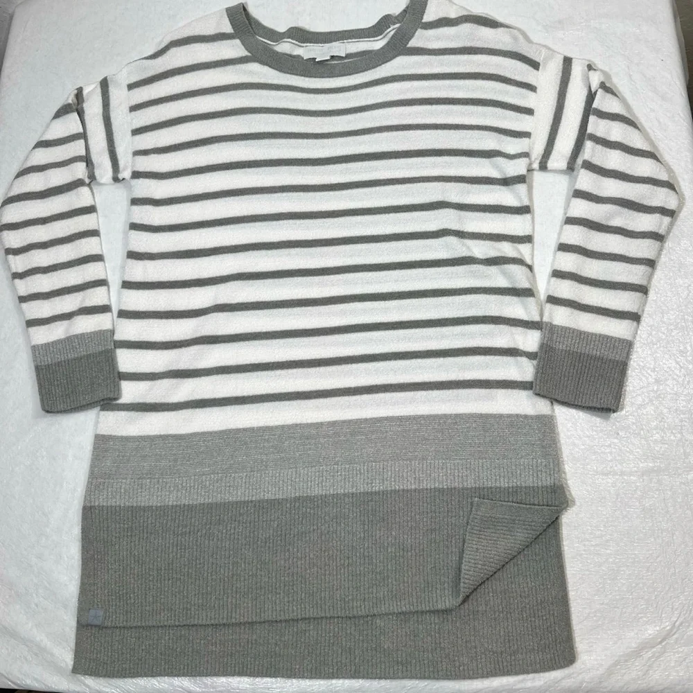 Barefoot Dreams Gray and White Striped Sweater - Picture 2 of 10